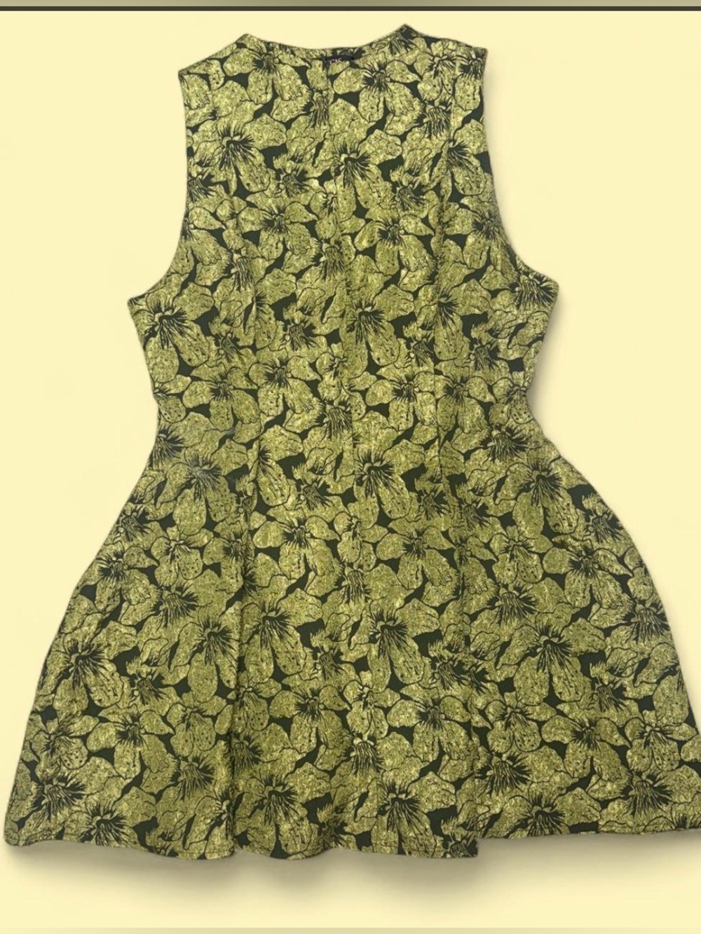 MICAS Olive Green Metallic Floral Jacquard Mini Dress L NWOT